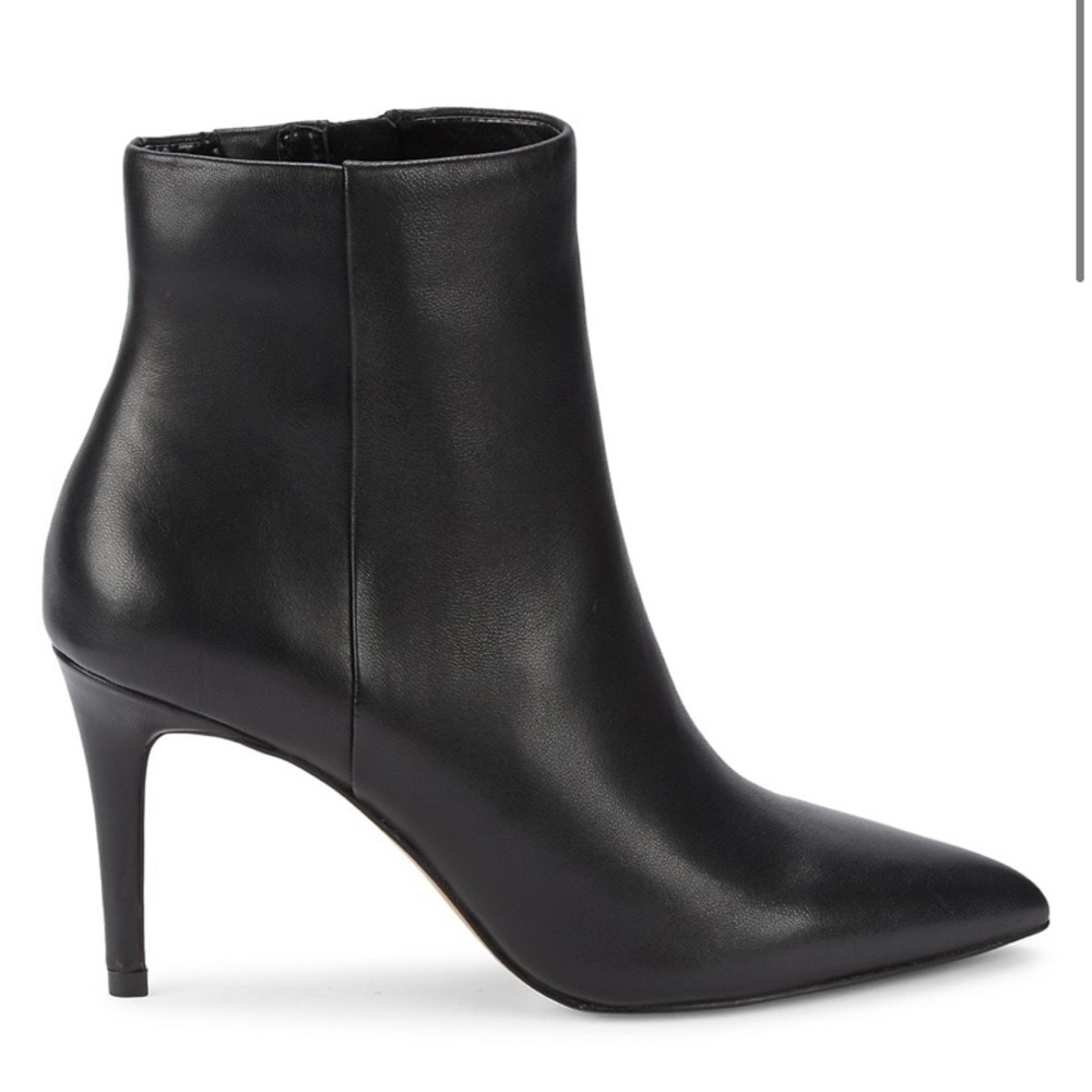 STEVEN black leather Lasting mid/high 3.25” heel pointy toe bootie 8.5